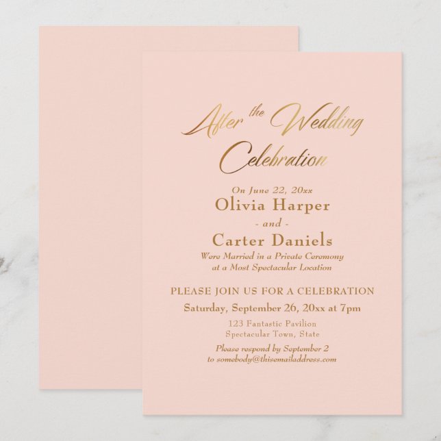 Gold Script After the Wedding Celebration Blush Invitation (Front/Back)