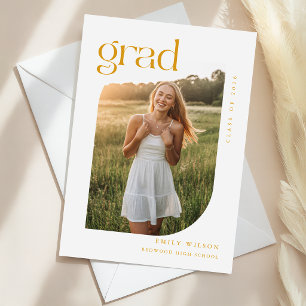 Gold Script Arch Photo Graduation Announcement Postcard