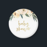 Gold Script Baby Shower Blush Pink Floral Magnet<br><div class="desc">This magnet features "baby shower" in a modern script font framed by three blush pink flowers and gold confetti.</div>