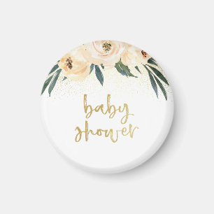 Gold Script Baby Shower Blush Pink Floral Magnet