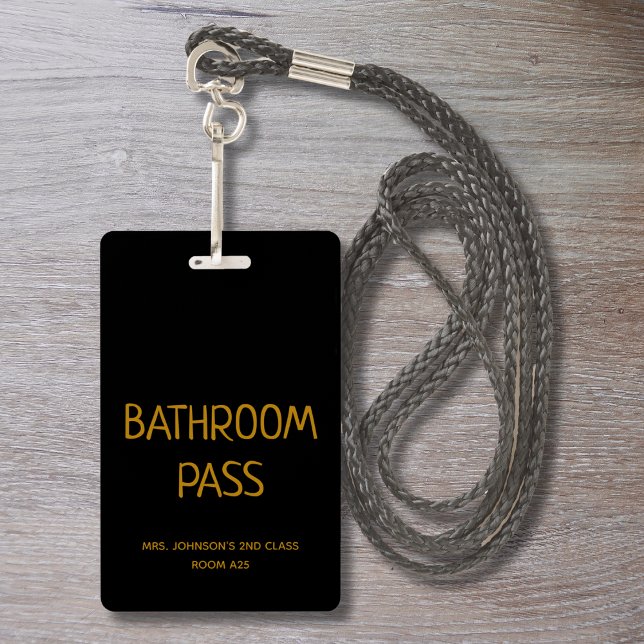 Gold Script Back To School Bathroom Hall Pass ID Badge (Creator Uploaded)