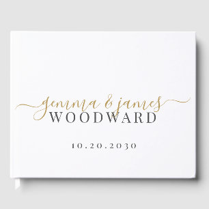 Gold Script Black Married Name Guest Book
