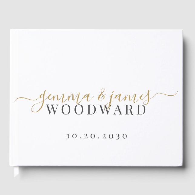 Gold Script Black Married Name Guest Book (Front)