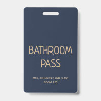 Gold Script Blue Back To School Bathroom Hall Pass
