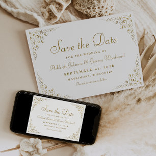 Gold Script Botanical Frame Wedding Save The Date