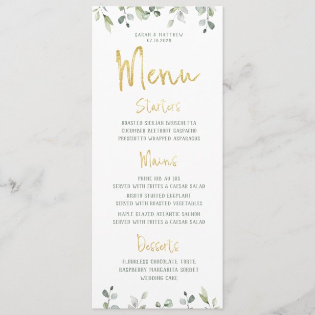 Gold Script Calligraphy Classic Wedding Dinner Menu (Front)