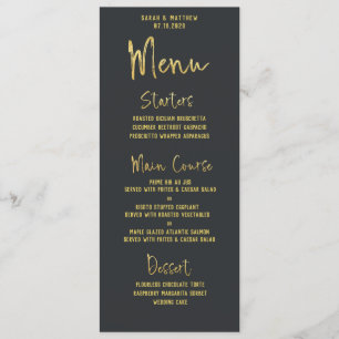 Gold Script Calligraphy Dark Grey Wedding Menu