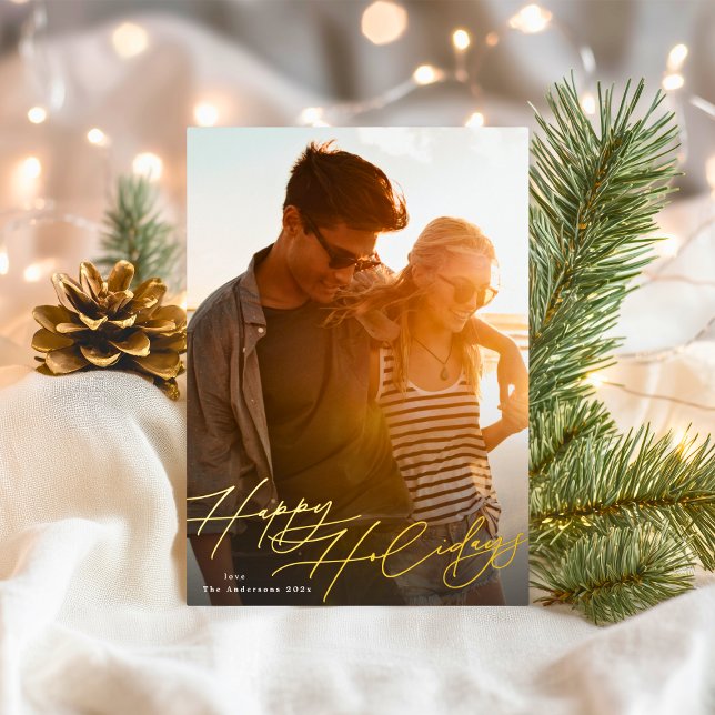 Gold Script Calligraphy Happy Christmas Photo (Creator Uploaded)