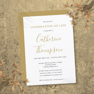 Gold Script Celebration Of Life Funeral Invitation