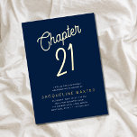 Gold Script Chapter 21 Blue 21st Birthday Party<br><div class="desc">Looking to throw a dreamy and luxuriously chic 21st birthday party? Look no further than this gorgeous Gold Script Chapter 21 Blue 21st Birthday Party Foil Invitation. Featuring a striking blue background with gold foil script, this invitation is sure to make a statement and leave guests with a lasting impression....</div>