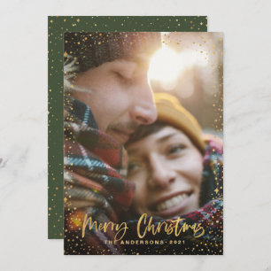 Gold script Christmas stars 1 photo green holiday