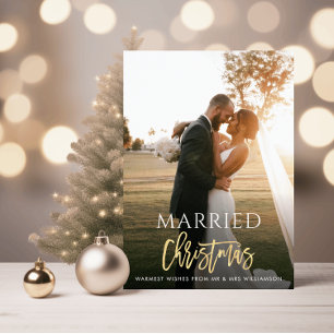 gold script christmas wedding announcement