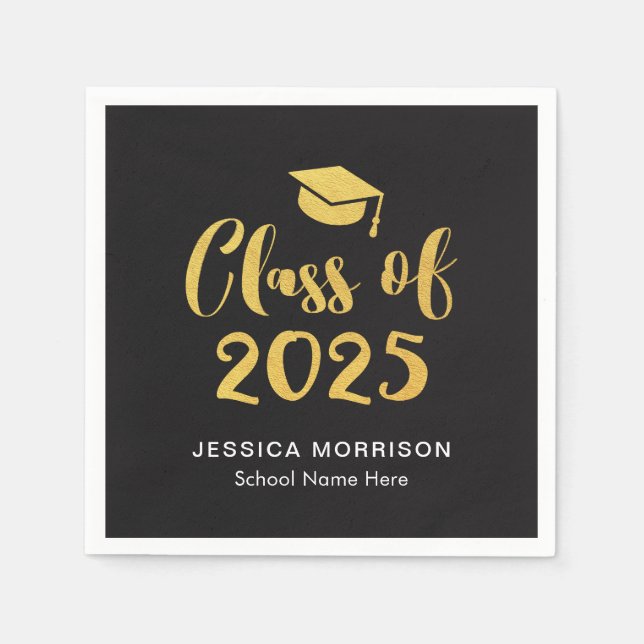 Gold Script Class of 2025 Graduation Party Napkin (Front)
