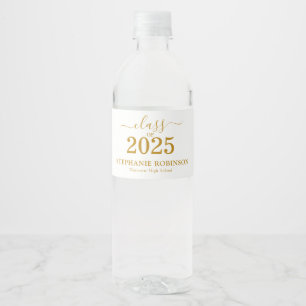 Gold Script Class of 2025 Graduation Party Water Bottle Label