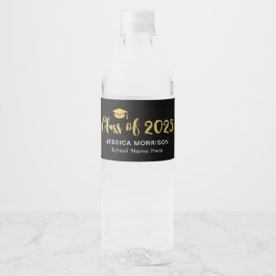 Gold Script Class of 2026 Grad Graduation Party Water Bottle Label