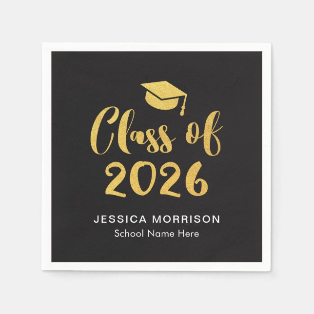 Gold Script Class of 2026 Graduation Party Napkin (Front)