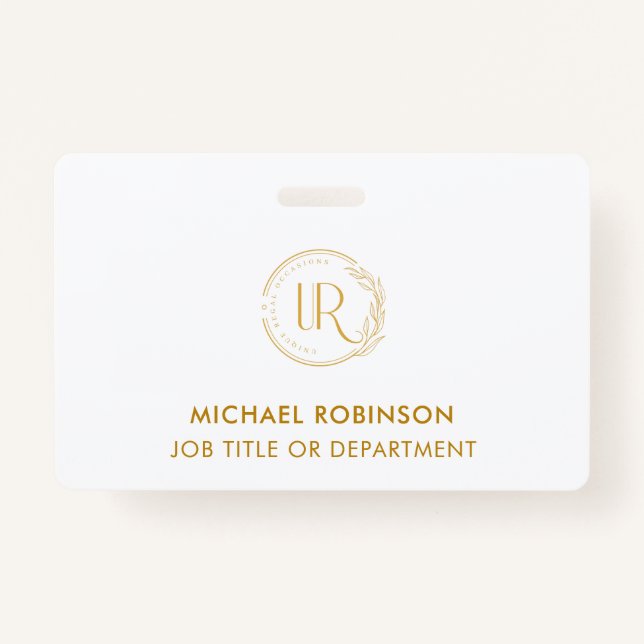 Gold Script Company Logo ID Custom Employee Staff  ID Badge (Front)