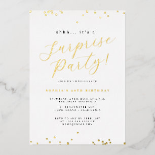 Gold Script Confetti Surprise Party