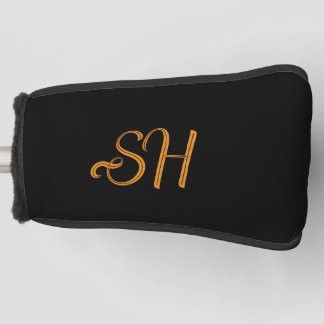 Gold script custom initials black golf head cover