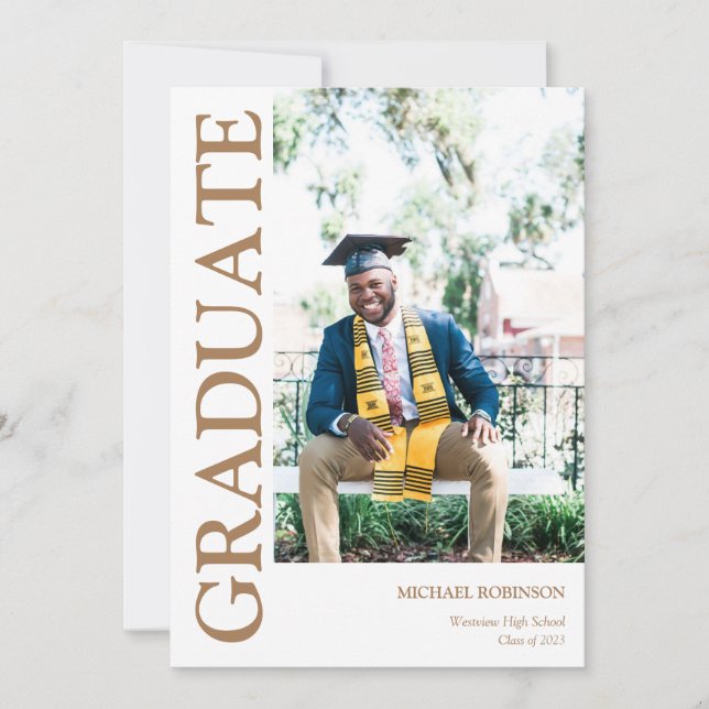 Gold Script Custom Photo Graduation Announcement (Front)