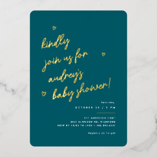 Gold Script   Dark Teal Gender Neutral Baby Shower