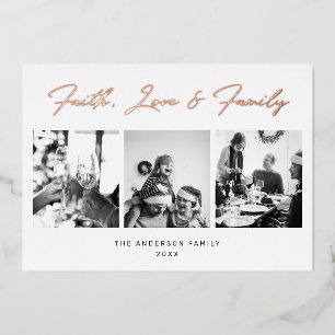 Gold Script Faith, Love & Family Christmas Photo