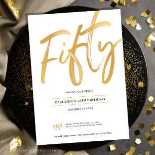 Gold Script Fifty Fiftieth Birthday Invitation