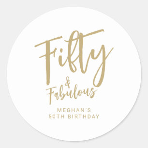 Gold Script Fifty Modern Bold 50th Birthday Party Classic Round Sticker