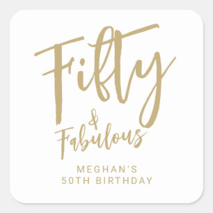 Gold Script Fifty Modern Bold 50th Birthday Party Square Sticker
