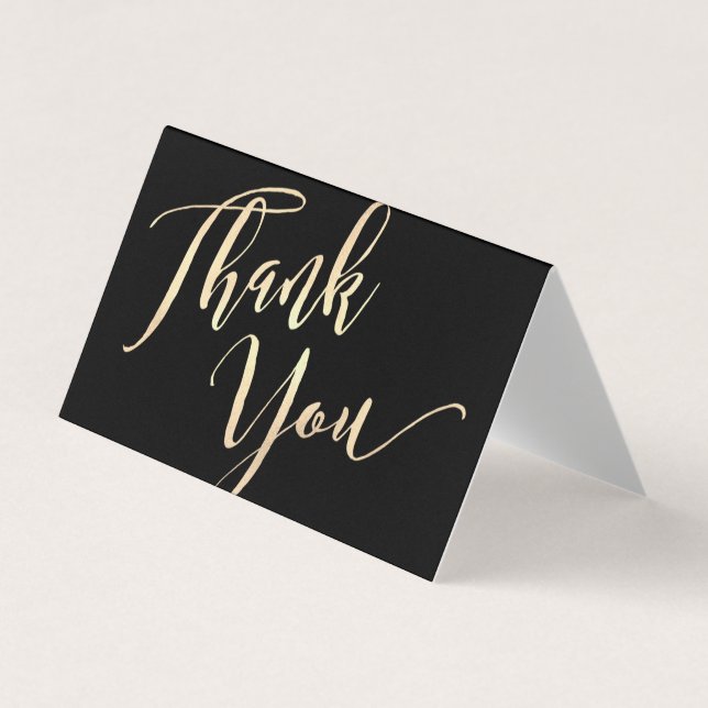 Gold Script Font Calligraphy Thank You Business Card (Front)