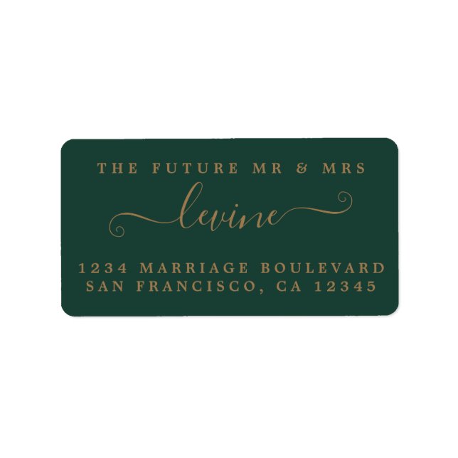 Gold Script Future Mr Mrs Green Return Address Label (Front)