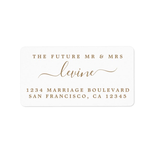 Gold Script Future Mr Mrs Wedding Return Address Label (Front)