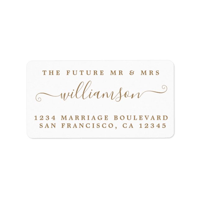 Gold Script Future Mr Mrs Wedding Return Address Label (Front)