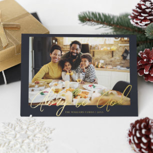 Gold Script Glory to God Christmas Holiday Photo