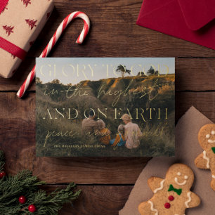 Gold Script Glory to God Christmas Holiday Photo