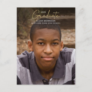 Gold Script Graduate Minimalist 1-Photo Graduation Postcard