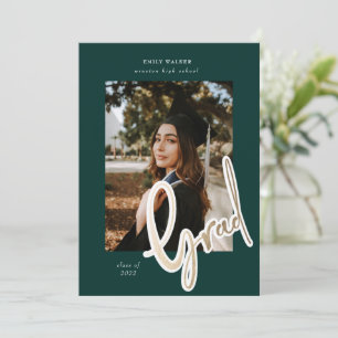 gold script graduation announcement photo card
