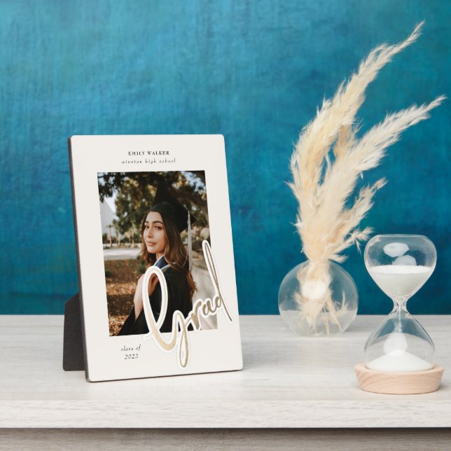 gold script graduation announcement photo card pla plaque (Side)