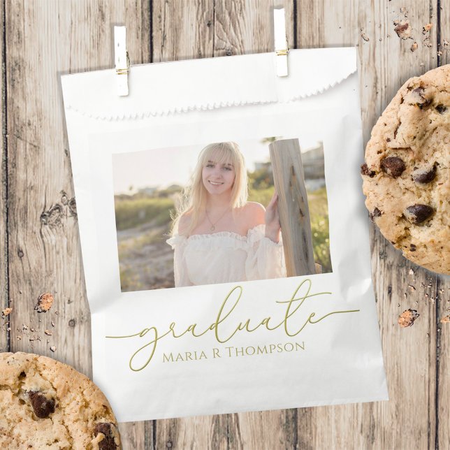 Gold Script Graduation Party Custom Photo Favour Bags (Creator Uploaded)