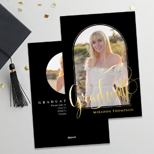 Gold Script Graduation Photo Announcement Modern C