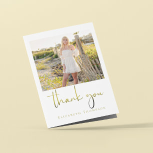 Gold Script Graduation Photo Custom Thank You Card