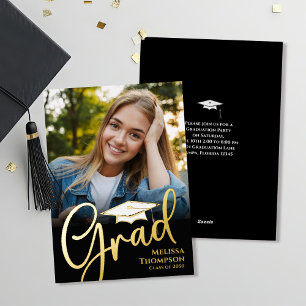 Gold Script Graduation Photo Invitation Classic Cl