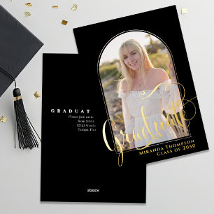 Gold Script Graduation Photo Invitation Modern Arc