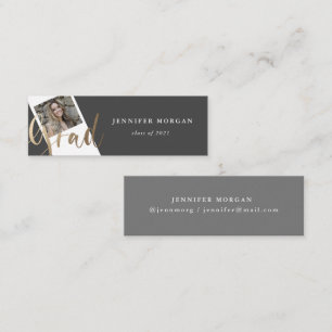 gold script graduation photo name card