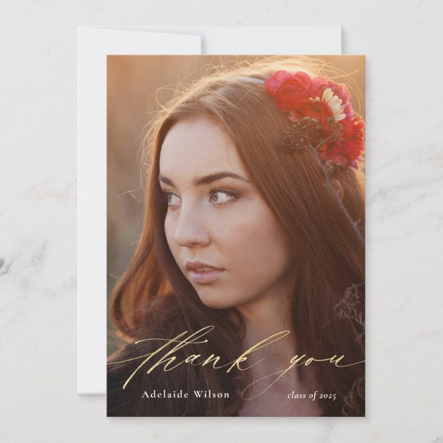 Gold Script Graduation Thank You with Photo (Front)