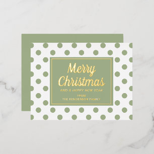 Gold Script Green Polka Dots Merry Christmas Foil Holiday Postcard