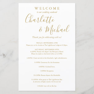 Gold Script Guest Wedding Weekend Program