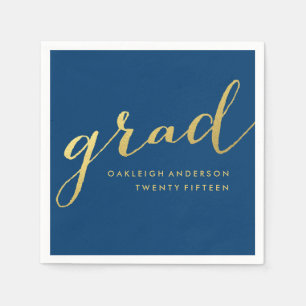 Gold Script in Navy Graduation Napkin