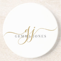 Gold Script Initials Monogram Minimalist White
