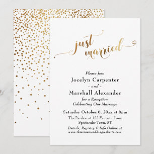 Gold Script Just Married Confetti Back Invitation